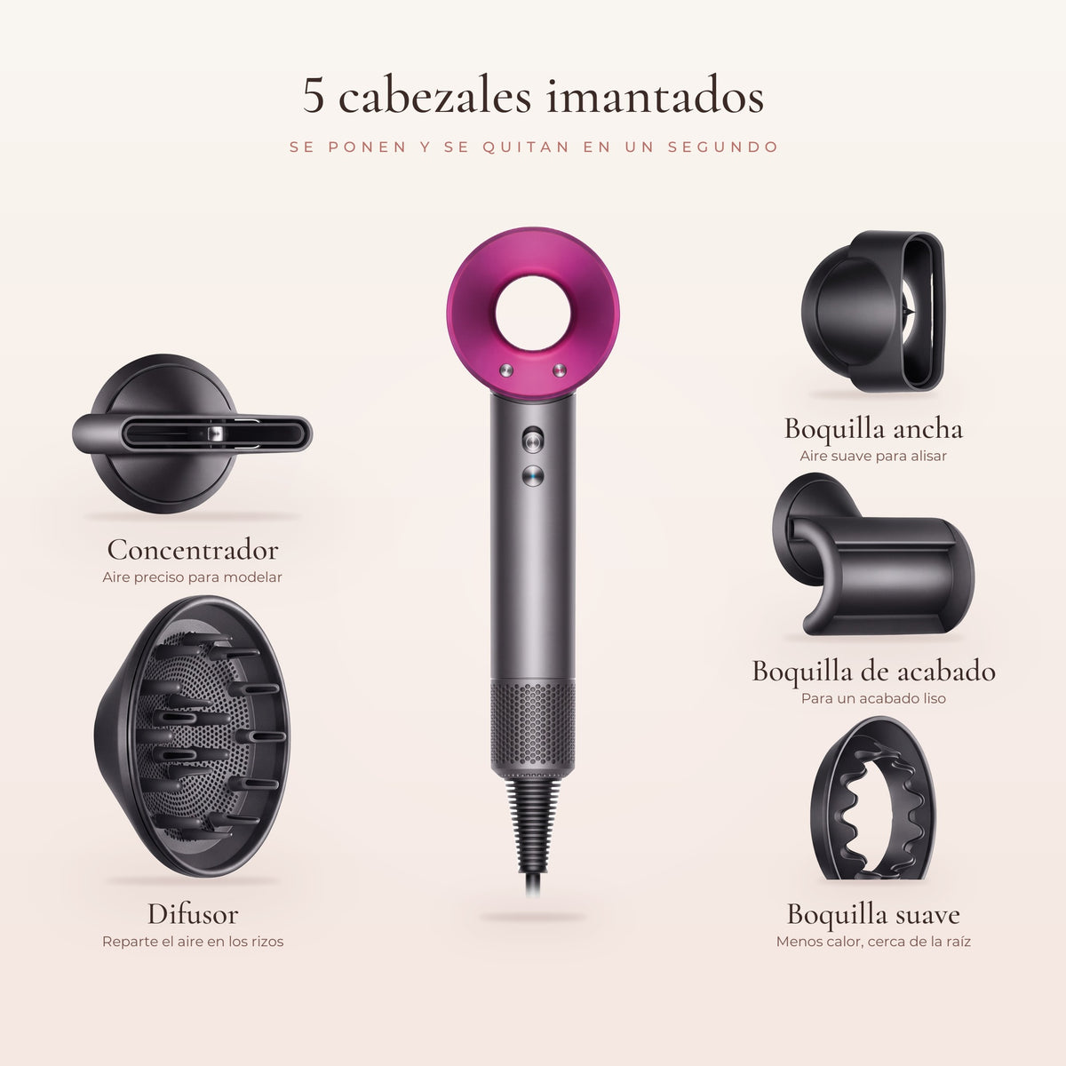 Secador de pelo profesional con cabezales imantados