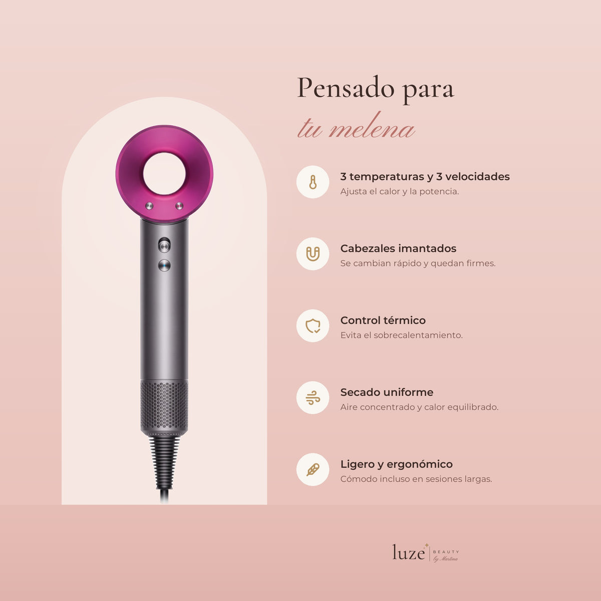 Secador de pelo profesional con cabezales imantados